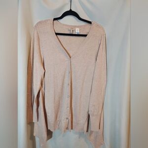 LOGO by Lori Goldstein Cotton Button-Front Waterfall Cardigan in Beige